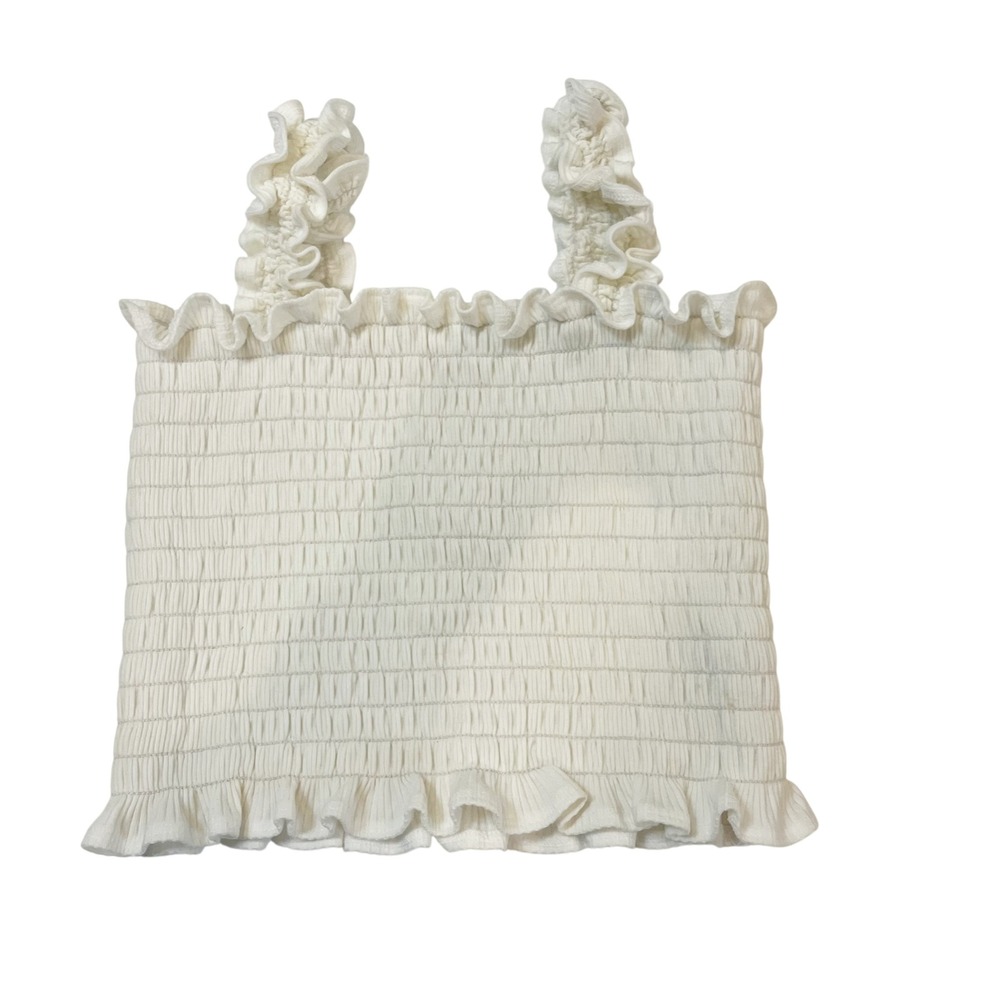 Reformation Lenore Smocked Crop Top Ivory White Ruffle Strap Tank Size Medium